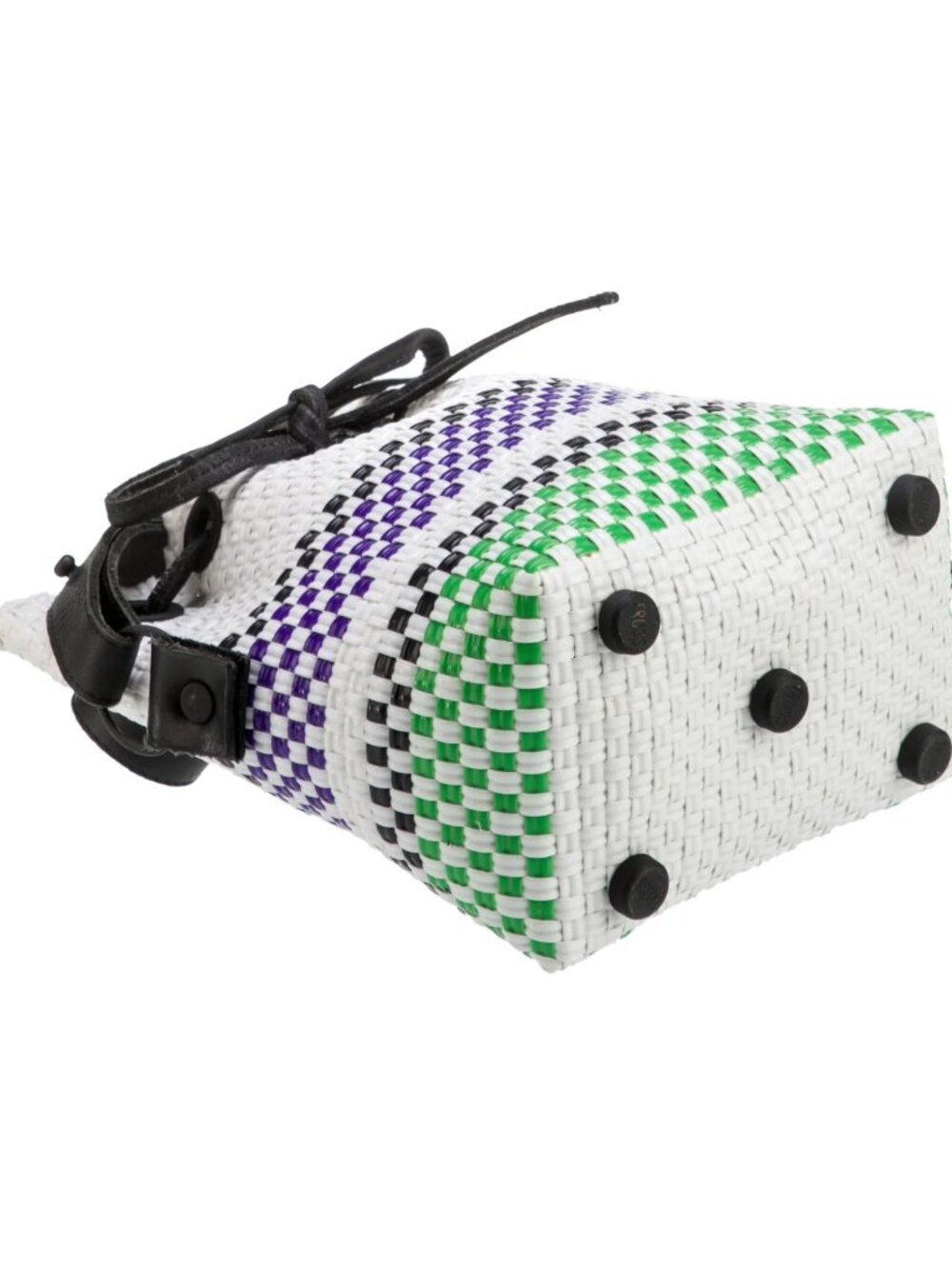 Truss Stripe Mini Woven Bucket Bag – Raffia Effect Multicolor Artisan Made - Picture 3 of 5